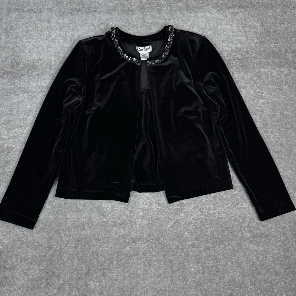 Vintage Cachet‎ Tank Set Women's XL Black Beaded Velvet Velour Elegant Night Out